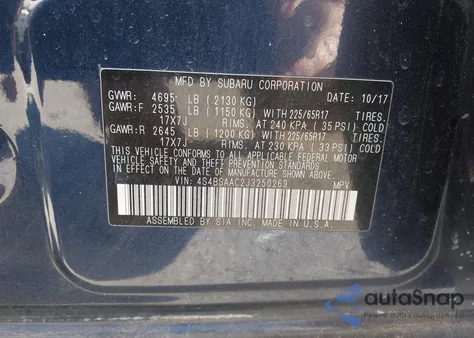 2018 Subaru Outback 2.5I z USA, uszkodzony, nr VIN 4S4BSAAC2J3250269